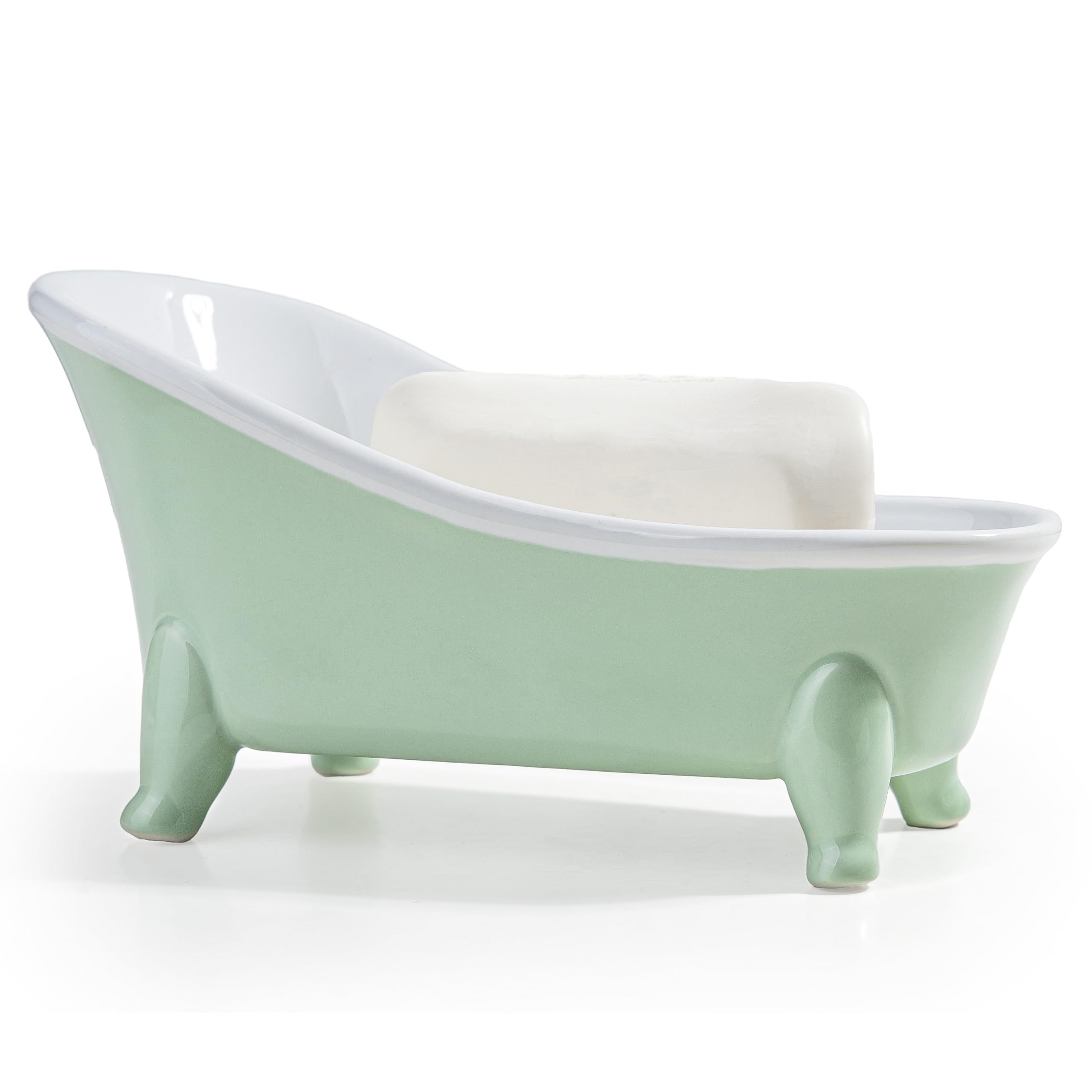 View 1 of 6.7" Ceramic Mini Clawfoot Bathtub Bar Soap Dish, Decorative Bar Soap Holder, Soap Tray Sponge Holder for Shower, Bathroom & Kitchen Sink (Bright Teal)