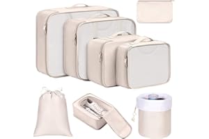 DIMJ Packing Cubes for Travel, Luggage Organizer Bags Foldable Packing Cubes for Suitcase Lightweight Luggage Organizer Travel Must Haves (Beige)