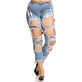 CL Womens Plus Size Blue Denim Stretch Crop Ripped Jeans Skinny Distressed Pants