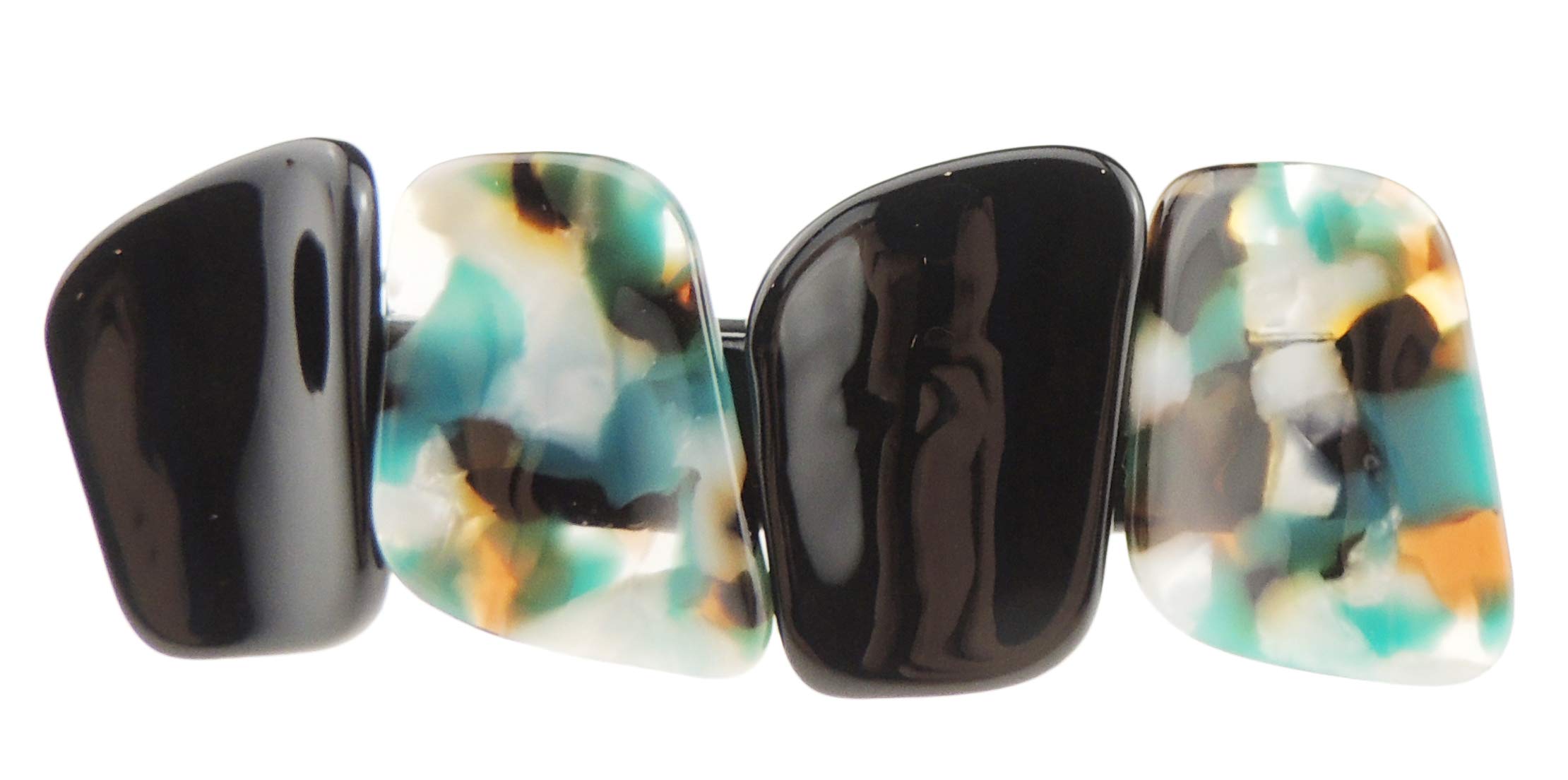 Modern Boho Retro Womens Girls Wedding Birthday Party Evening Ponytail Fine Medium Hair Accessories Occasion Barrette Hairpin Grip French Spring Clip 3D Large Marbled Black Multi