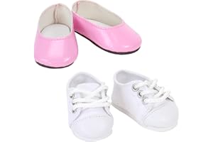 Sophia's 14.5" Doll Set of Shoes - Faux Pink Leather Dress Shoes and White All-Star Canvas Sneakers