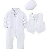 Coedody Baby Boy Clothes Suits Baby Boy's Baptism Outfits Jumpsuit Gentleman Wedding Suit Set 3 6 12 18 24 Months White Infant Christening Outfit