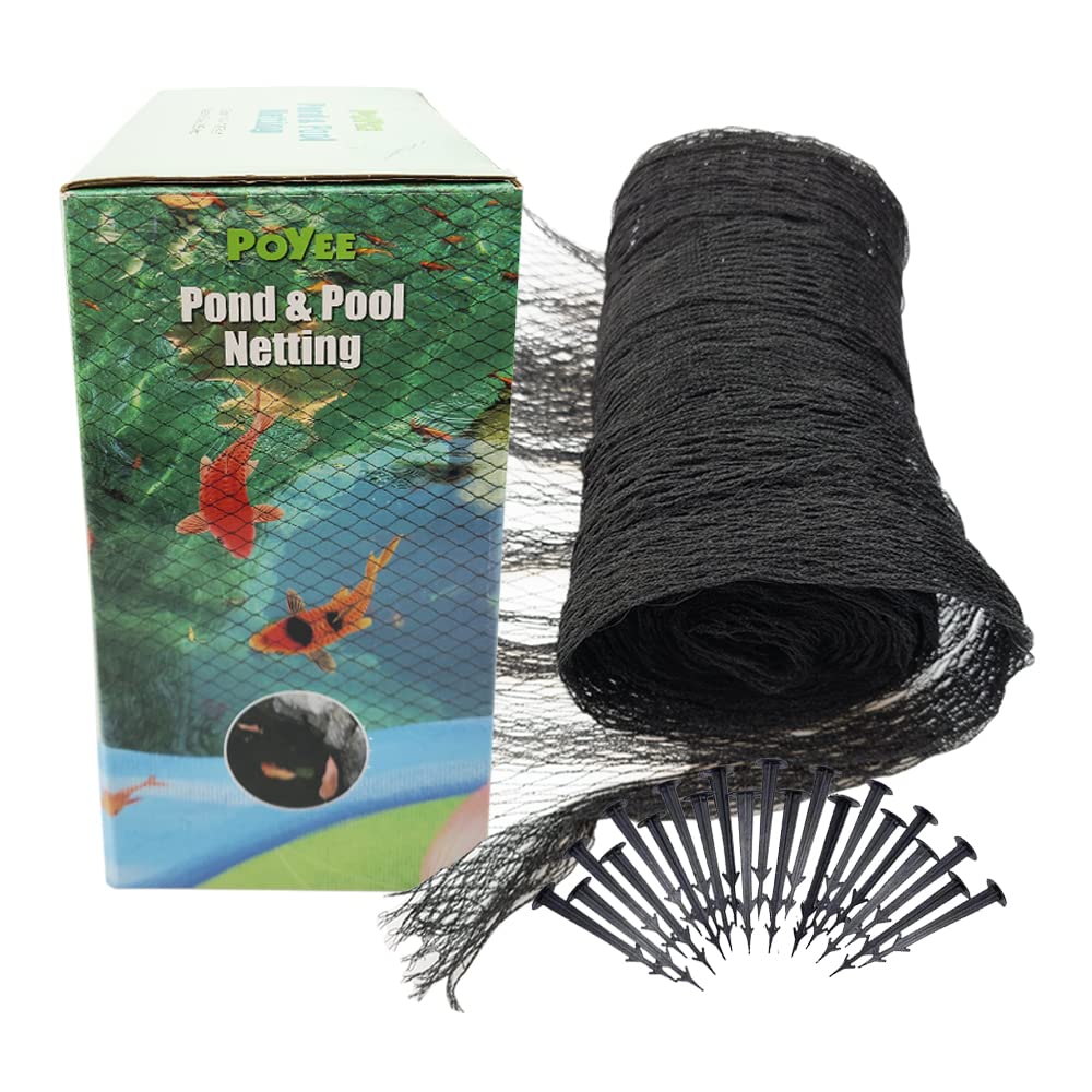 6m x 6m Pond Netting for Leaves Leaf Net Cover Pond Net with Small Fine Mesh Protecting Koi Fish from Birds Cats Stakes Included