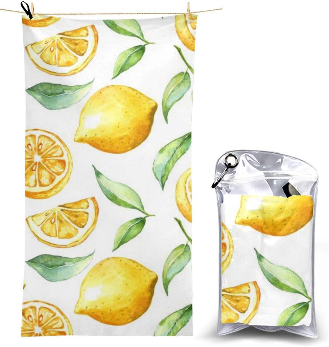 Myleiture Microfiber Beach Towel, Yellow Lemon Quick Fast Dry Towel Blanket Sand Free Soft Absorbent Lightweight Bath Towels for Beach, Bath, Swim, Travel