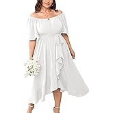 CICIDUDU Womens Plus Size Cocktail Midi Dresses Short Sleeve Square Neck Flowy Formal Wedding Guest Dress Off The Shoulder