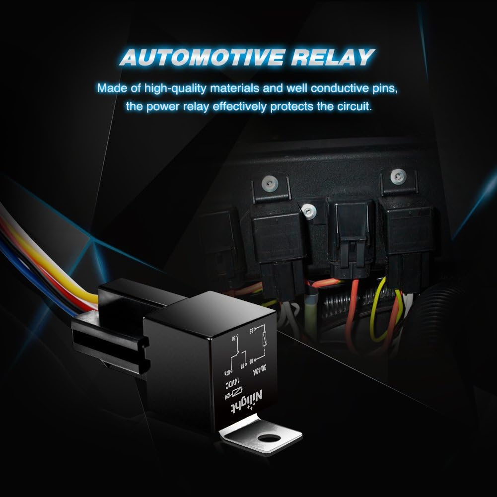 Nilight 50003R Automotive Set 5-Pin 30/40A 12V SPDT with Interlocking Relay Socket and Wiring Harness-5 Pack, 2 Years Warranty: Automotive