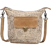 Myra Bag Floral Purses for Women - Genuine Leather and Canvas Floral Purse with Flower Print, Flower Handbags for Women