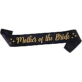 Mother of the Bride Sash - Black & Gold Wedding Sashes | Bridal Shower Bridesmaids Set Ceremony Decorations Groom Women Supplies Tribe Favors Gifts Wedding Party Accessories Brides Gift Favor Decor