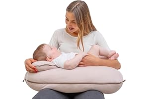Pharmedoc Nursing Pillow for Breastfeeding - Breast Feeding Pillows with Headrest and Adjustable Waist Straps - Removable Cover, Mocha - Baby Essentials for Newborn - Full Support for Mom and Baby