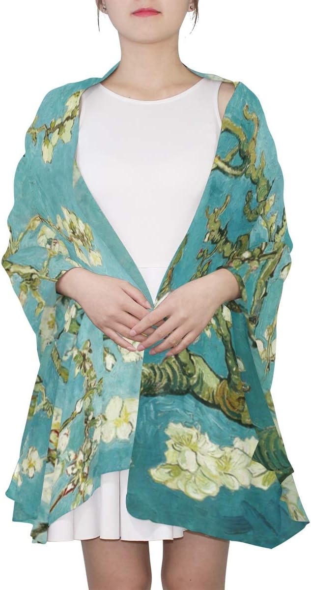 WowPrint Scarf Women, Japanese Cherry Blossoms Art Super Soft Lightweight Scarves Fashion Thin Wraps Shawl for Ladies Girls
