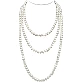 Long Pearl Necklace for Women Faux Pearl Beaded Strands Necklace
