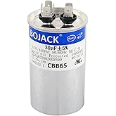 BOJACK 30 uf MFD 370V 450V AC Motor and Fan Starting Round Capacitor 50/60 Hz CBB65 10000 AFC