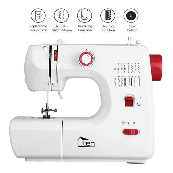 Uten Mini Nähmaschine 16 Nähprogramme Stichprogramme, Automatisches Nähen, Mit Fußpedal