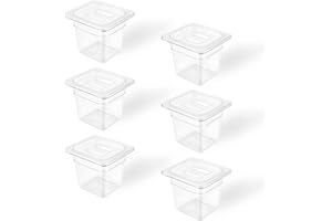 TenUp 6 Pack 1/6 Size 6'' Deep Clear Polycarbonate Food Pan with Lid, Commercial