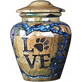 Handicrafted Cremation Urn for Human Ashes – Wooden and Resin Memorial Urn for Pets – Decorative Funeral Box for Dog Ashes Box (Love, Small - 20 lbs)