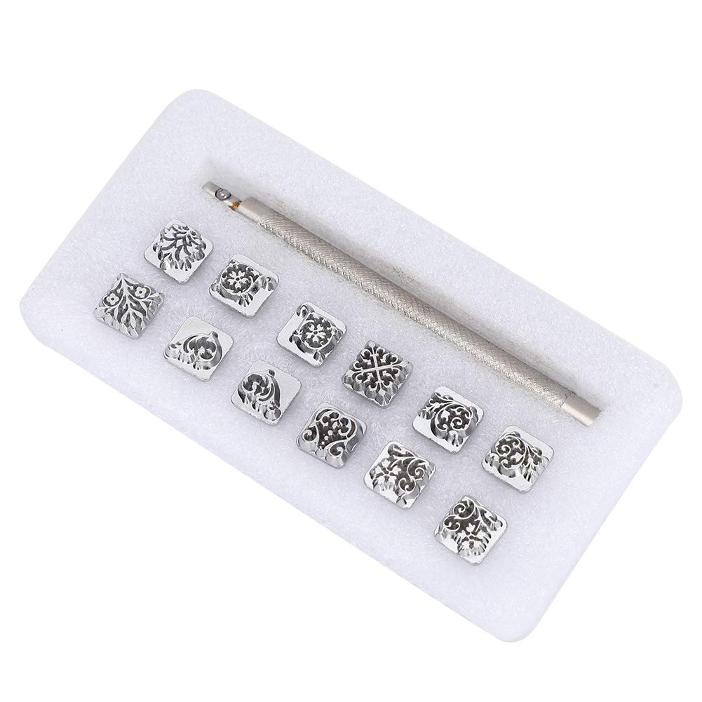 12Pcs Stamping Punch Tool Tang Dynasty Flowe DIY Vegetable Leather Stamper 1Pc Handle Metal Stamping Supplies