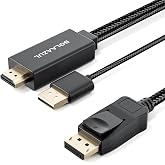 BolAAzuL HDMI to DisplayPort Adapter Cable Unidirectional 4K Male/Male | HDMI Source (Input) to Display Port (Output) Monitor Video Cable HDMI DP Cord Braided USB Powered for PC Laptop AMD NVIDIA