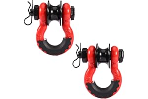 Pilida 3/4" D Ring Shackle with Upgraded Snatch Blocks,57,000 lbs(28.5 Ton) Maximum Break Strength Heavy Duty Shackles with 7/8" Screw Pin for Tow Strap Winch Off Road Vehicle Recovery,2pack Red