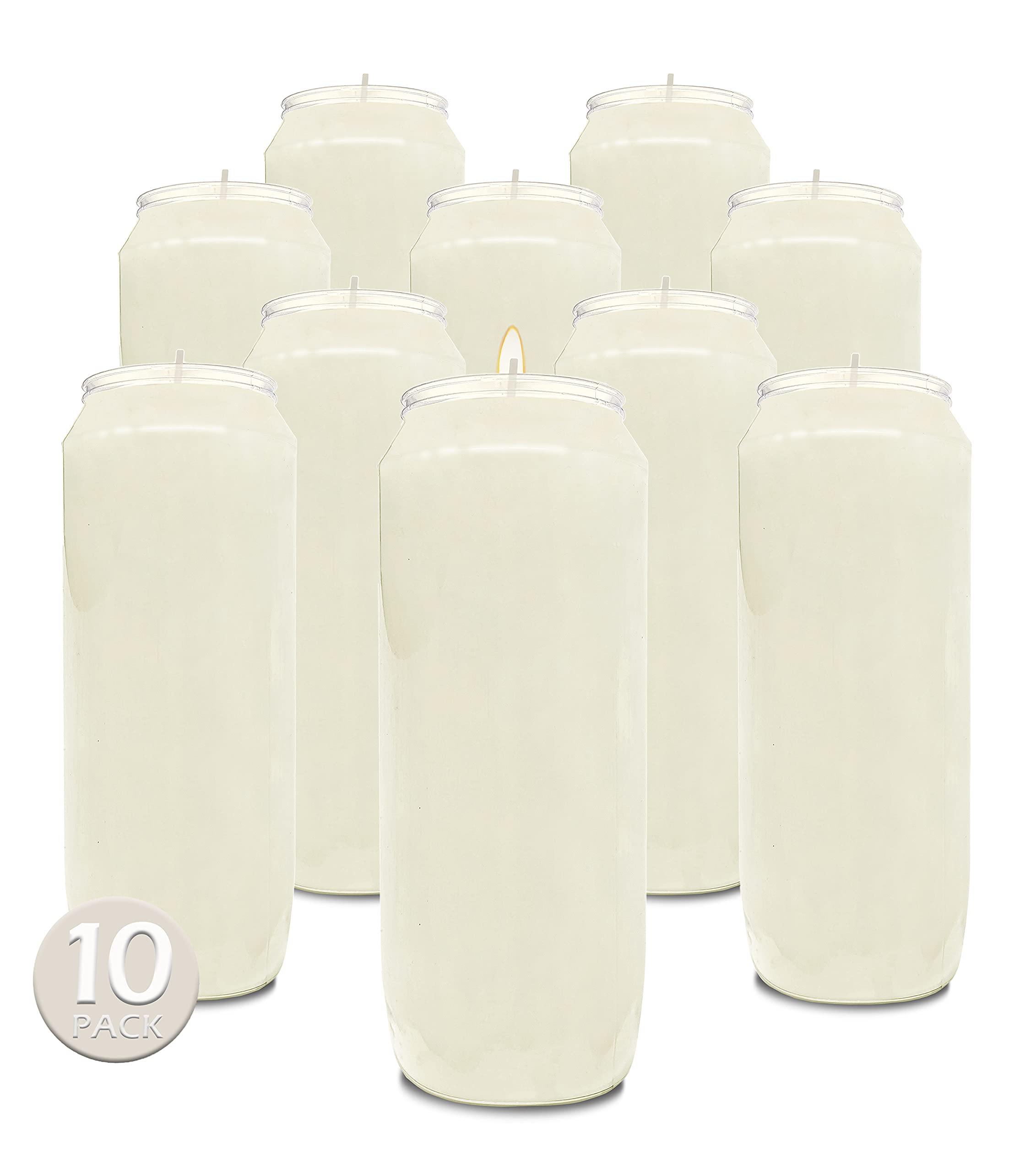 Photo 1 of ** USED** Hyoola 9 Day Prayer Candles 7 inch Tall Pillar Candles for Religious, Memorial, Party Decor, Vigil and Emergency Use - Vegetable Oil Wax in Plastic Jar Container, White (Pack of 10)