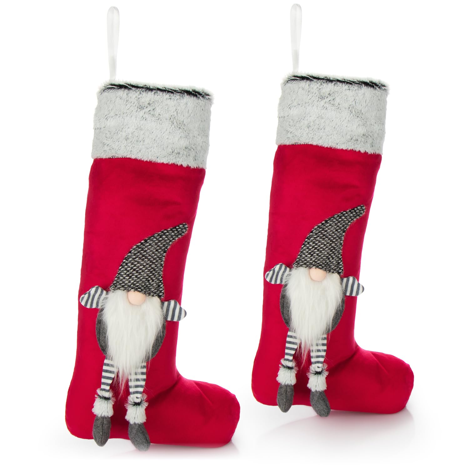 com-four® 2x Premium Christmas stocking XXL - red Santa boot to fill - Christmas sock as decoration to hang up - Santa stocking 55 x 30 cm