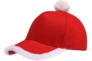 Giavuwn Christmas Santa Baseball Hat Santa Claus Costume hat with Fuzzy Fur Pom