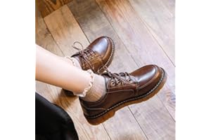 Women's Retro Lace-Up Leather Shoes - Preppy Style Casual Flats for Spring Autumn Matching Dresses(Brown)
