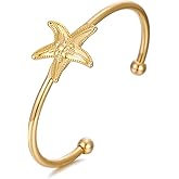 GREICHFAN Gold Starfish Cuff Bracelets for Women Sea Star Shell Bangle Summer Beach Bracelet Adjustable Dainty Bangle Bracelet