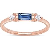 AFFY 3 Stone Stackable Rings for Women Baguette Cut Simulated Birthstone with White CZ, Gemstone Promise Ring in 14K Gold Plated 925 Sterling Silver Dainty Minimalist Jewelry Gift for Her