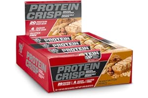 BSN Protein Crisp Bar, Peanut Butter Crunch, 20 Gram Protein Snack Bars with Whey and Fiber, Gluten-Free Crunchy Energy Bars for Workout, Fitness, On-the-Go, 12 Count
