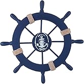Rienar Nautical Ship Steering Wheel - 11" Diameter Wooden Beach Home Wall Décor With Fishing Net/Shell/Fish/Starfish/Seagull