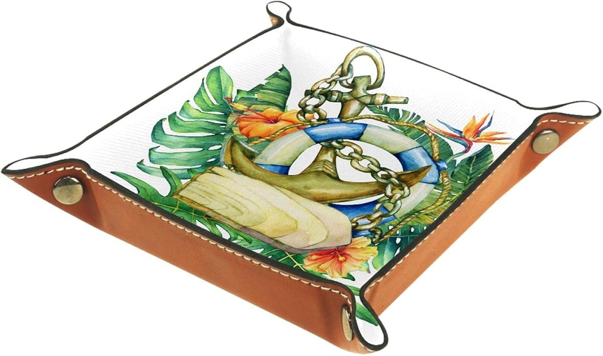 YATELI Kleine Aufbewahrungsbox,Herren-Valet-Tablett,Ankerpalme,Leder