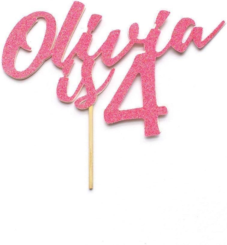 4th Birthday Cake Topper Party Decoration. Custom Name is age Personalised Decoration. Glitter Colour. 4 Years Old. Childish font.