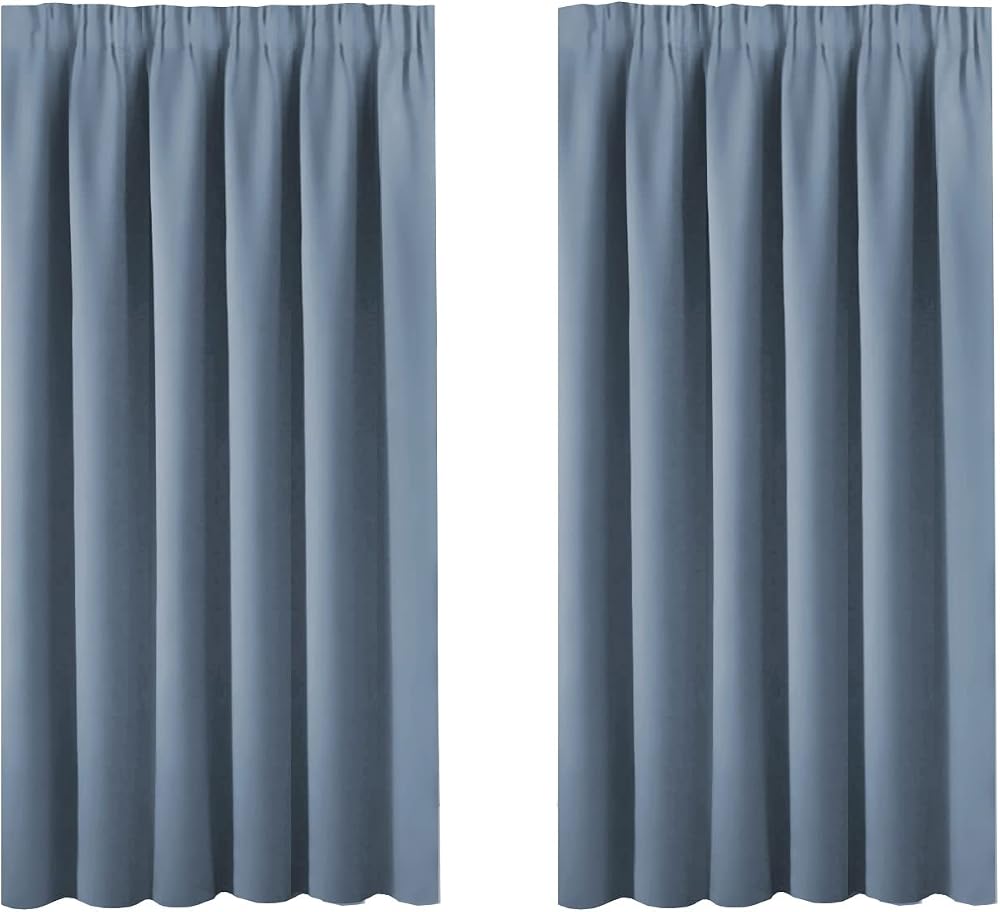 BellaHills Blackout Curtains 2 Panels 46x54 Stone Blue Pencil Pleated