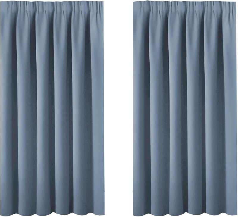 BellaHills Blackout Curtains 2 Panels 46x54 Stone Blue Pencil Pleated