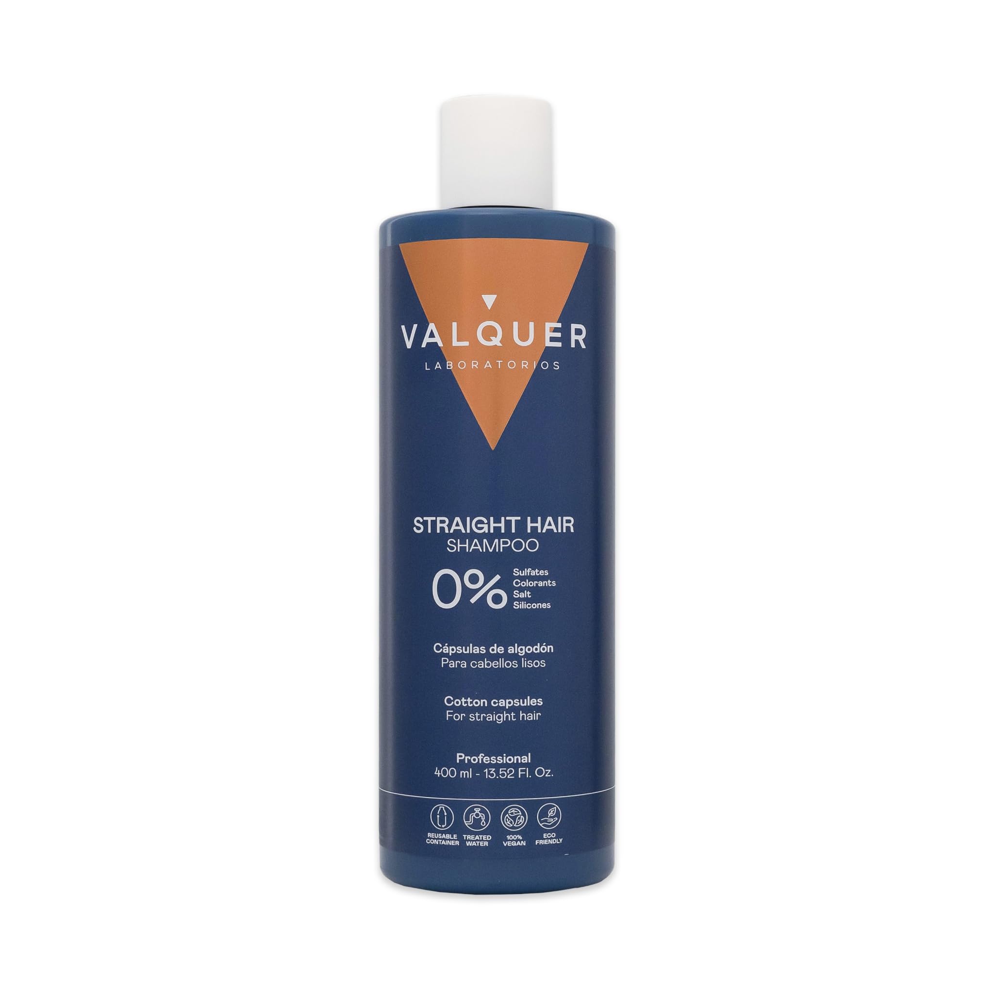 VALQUER 0% Straight Hair Shampoo. Frizz Control, Hydration and Natural Shine with Cotton Capsules, Fucogel and Vitamins, Vegan 400 ml