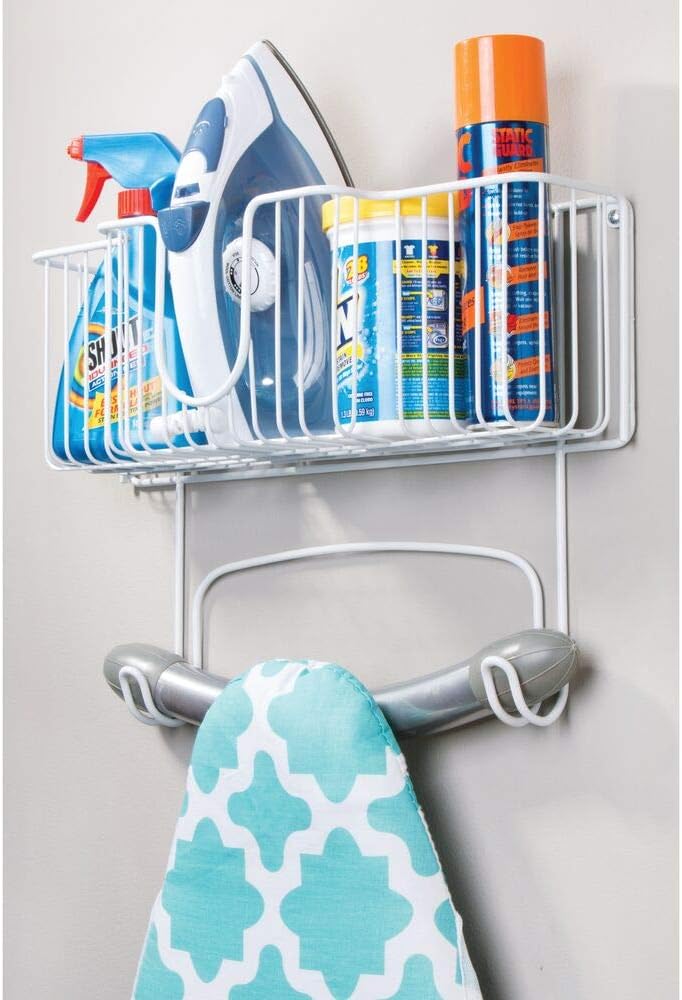 mDesign Wall Mounted Ironing Board Holder – Steel Ironing Board Rack ...