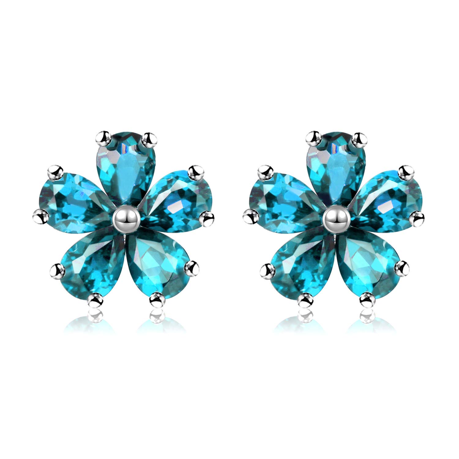 Uloveido Women 925 Sterling Silver Earrings with Blue Stones, Blue Topaz Flower Studs Earrings for Girls Birthday Gift with Velvet Box CR003 (Blue)