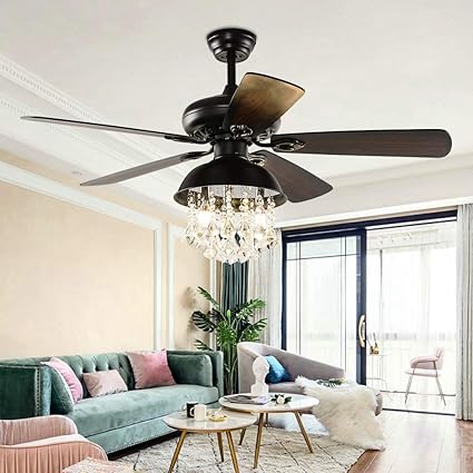 52 Inch Crystal Ceiling Fan With Lights 3 Speed Remote Control 5
