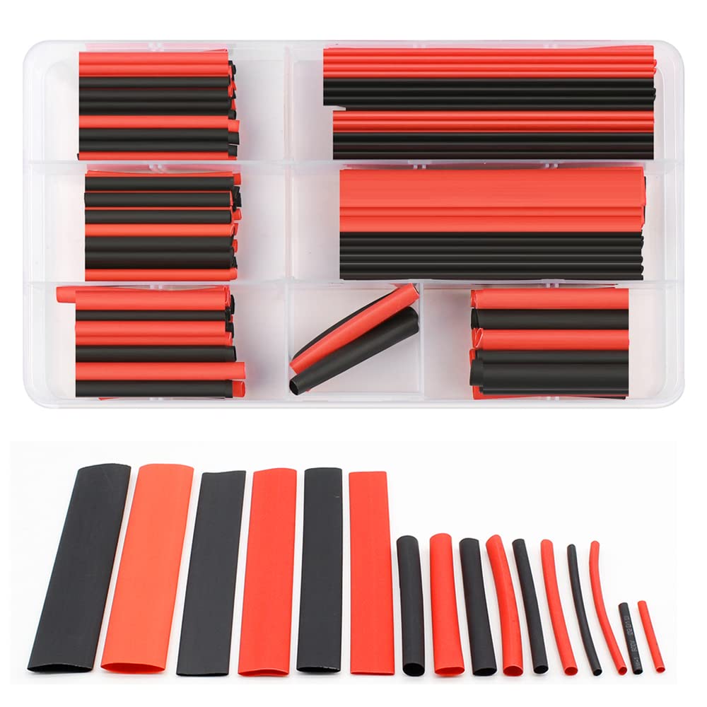 Mesee 150 Pieces Heat Shrink Tubing Kit 2:1 Polyolefin H-Type Heat Shrink Tube Replacement 8 Sizes Insulation Sleeving Tubes for Car Cable Electric Wire - Black/Red