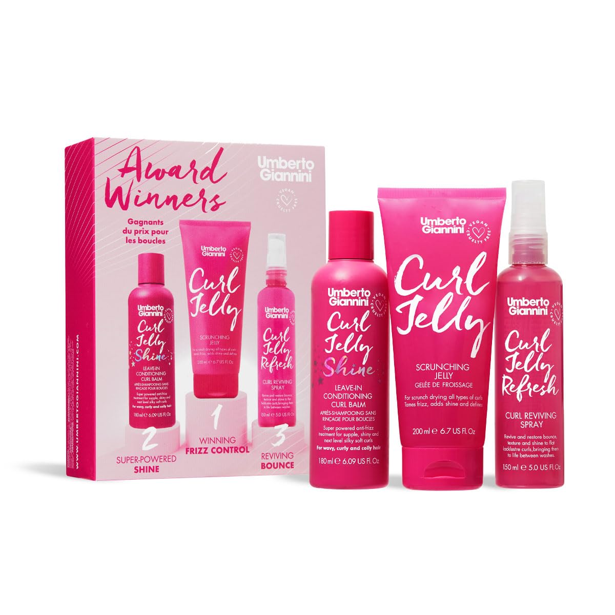 Umberto Giannini Award Winners Curl Styling (150ml Curl Jelly Shine, 200ml Scrunching Jelly, 150ml Jelly Refresh) Vegan & Cruelty Free — image 1
