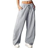 ELLEVEN Women's Y2K Wide Leg Sweatpants - High Elastic Waist Baggy Pants with Pockets & Adjustable Ankle Drawstring Cuffs