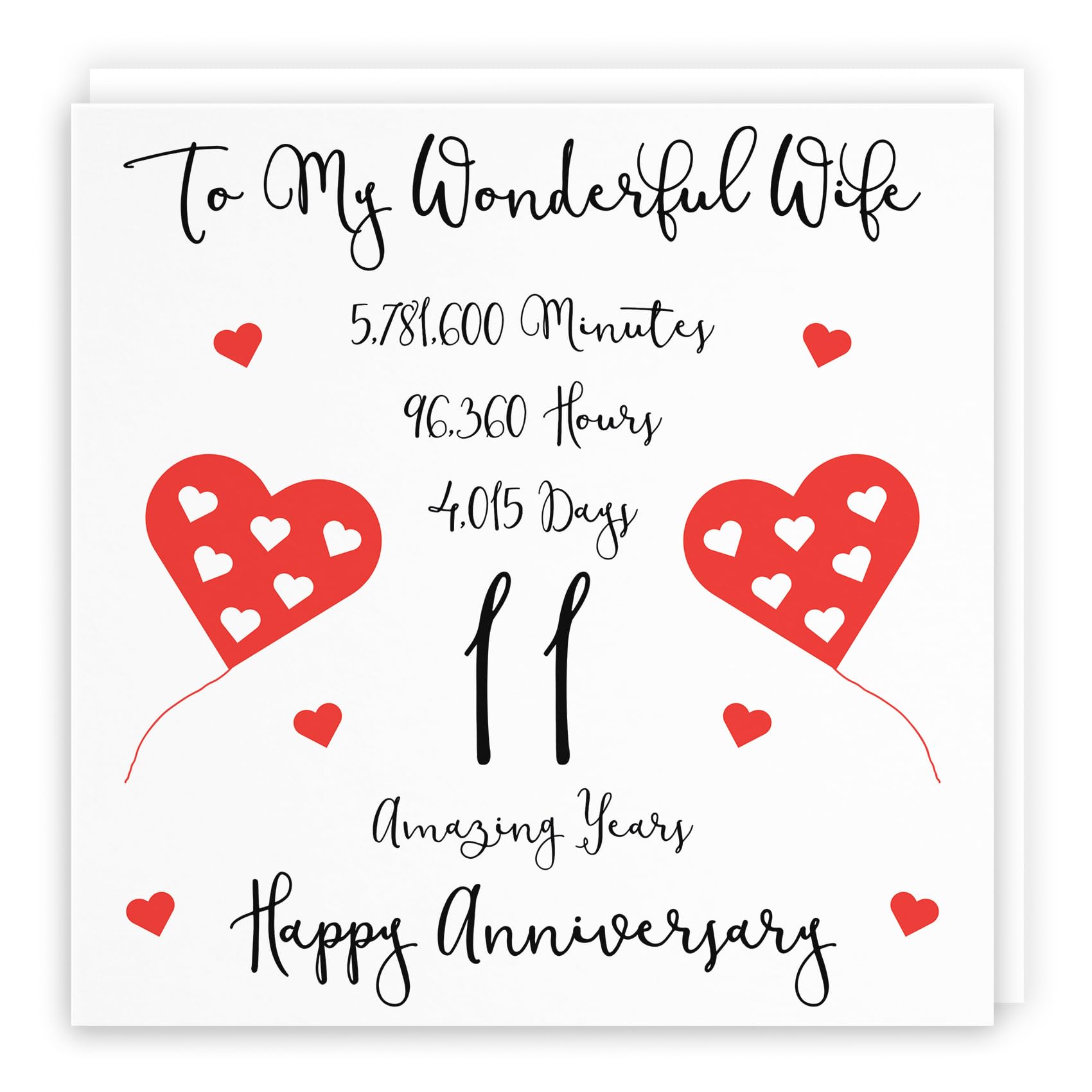 Hunts England - Romantic Wife 11th Wedding Anniversary Card - To My Wonderful Wife - 11 Amazing Years - Timeless Collection - Cute Fun Card — image 1