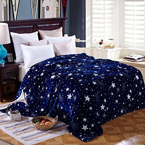 Jamemory Soft Warm Flannel Bed Throw Blankets Sheets Lightweight Breathable Couch Plush Blankets Slipcover, 78 x 90, Stars Blue