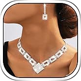 EVILD Silver Wedding Jewelry Set Rhinestone Prom Necklace Set for Women
