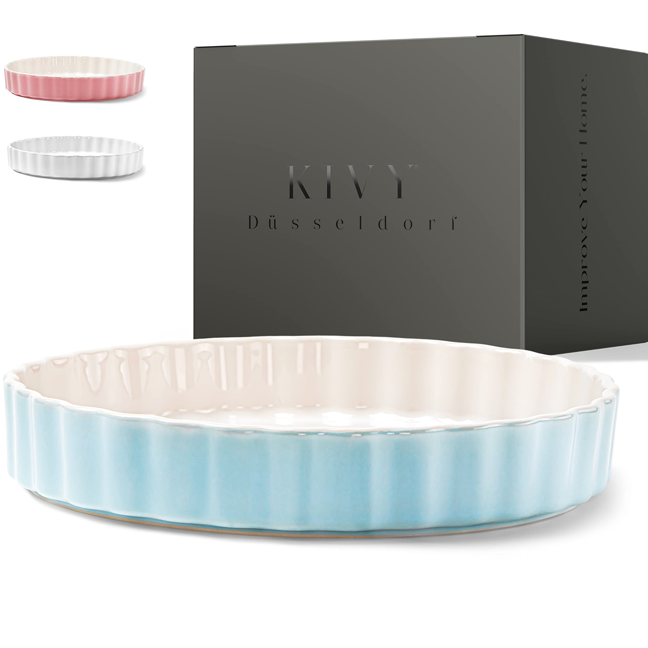 KIVY Ceramic Blue Tart Mould [28 cm], Non-Stick, Round, 3,673 cm³, Oven & Dishwasher Safe, Baking Dish