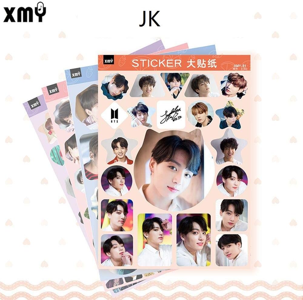 BTS Stickers Set Decal,4 Pack Bangtan Boys Jungkook V Jimin SUGA RM J-Hope Cute Stickers for Laptop Car Decoration Cellphone Stickers,Gift for Army Daughters Bangtan Boys Fans Party Favors (JK)