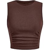 SOLY HUX Women's Tank Top Crew Neck Sleeveless Ruched Ribbed Knit Going Out Crop Tops
