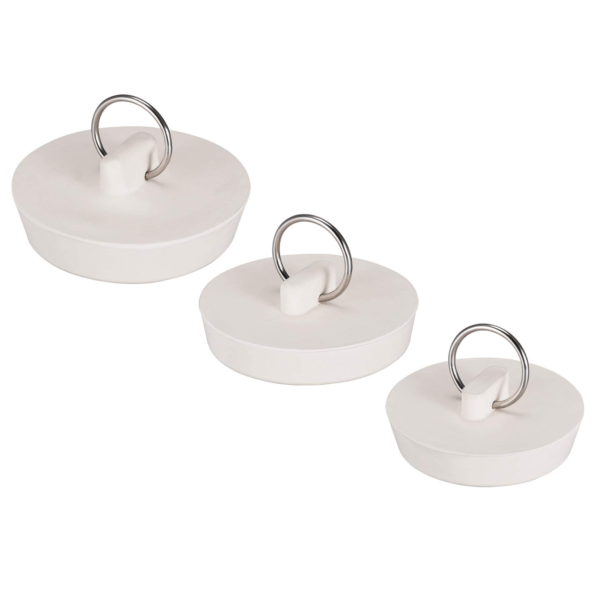 sourcing map Drain Stopper, 3 Sizes Rubber Sink Stopper Plug 43mm/47mm/51mm with Hanging Ring for Bathtub Kitchen and Bathroom 1Set (3 Pieces)