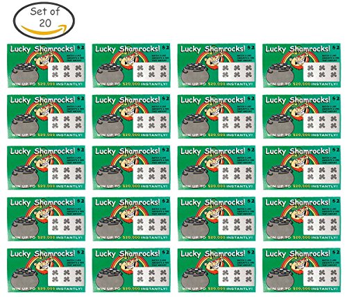Fake Lottery Tickets-LUCKY SHAMROCK ST PATRICKS DAY (Pack 20 Tickets)-Each ticket is a fake winner of 20,000 or more!!! Big Winners That Look Like Real Scratch Off Tickets Bulk Pack