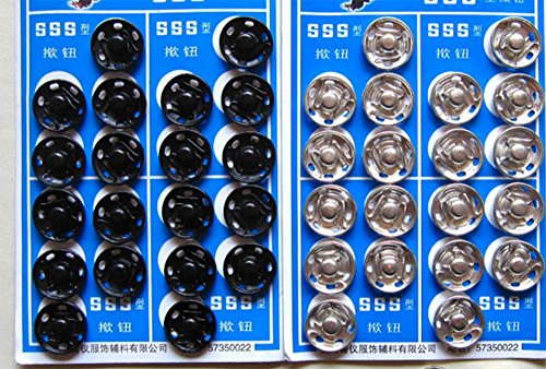 YOYOSTORE 20 Black and 20 Silver Tone Metal Press Studs Buttons Card 14MM Snap Closing Fasteners Dress Coat Titch Twitch Sew On Doll Baby Buttons Pewter Craft Rapid Rivet Making Poppers Tool